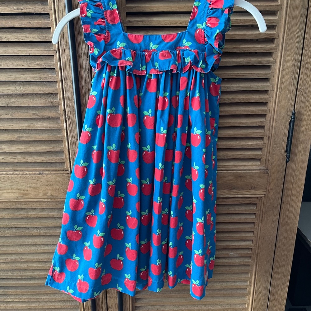 Eleanor Rose Blue Dress with Red Apple Print